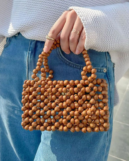 Wooden Beaded Ghazal Hand Bag – Brown