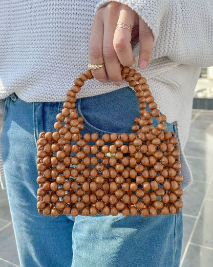Wooden Beaded Ghazal Hand Bag – Brown