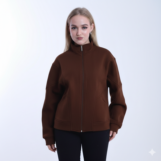 Melton Solid Full-Zip Jacket – Brown