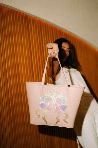 Faux Leather Bow Embellished Shoulder Bag – Pink