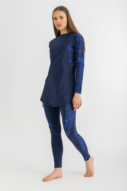 Lycra Asymmetrical Basic Swimsuit - Navy