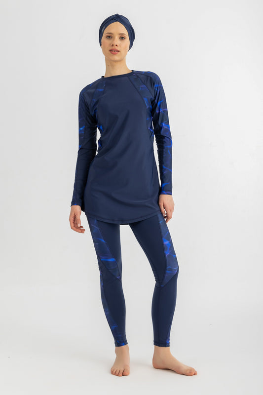 Lycra Asymmetrical Basic Swimsuit - Navy