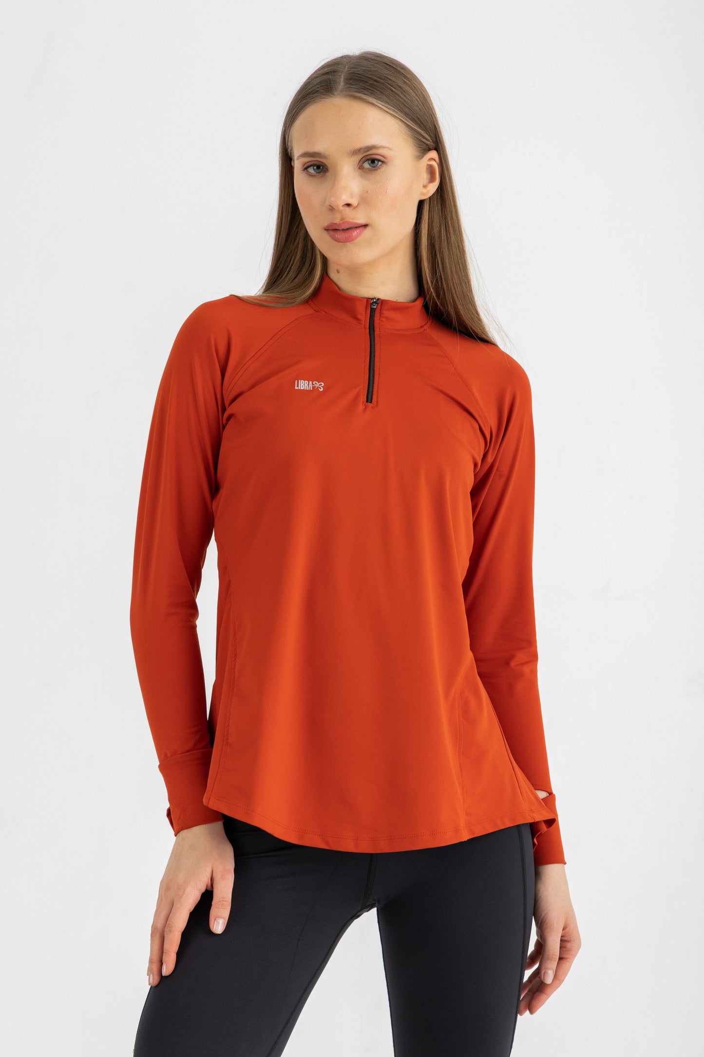 Lycra Long Sleeve Ruffle Top - Orange