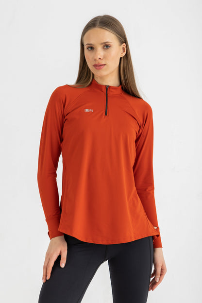 Lycra Long Sleeve Ruffle Top - Orange
