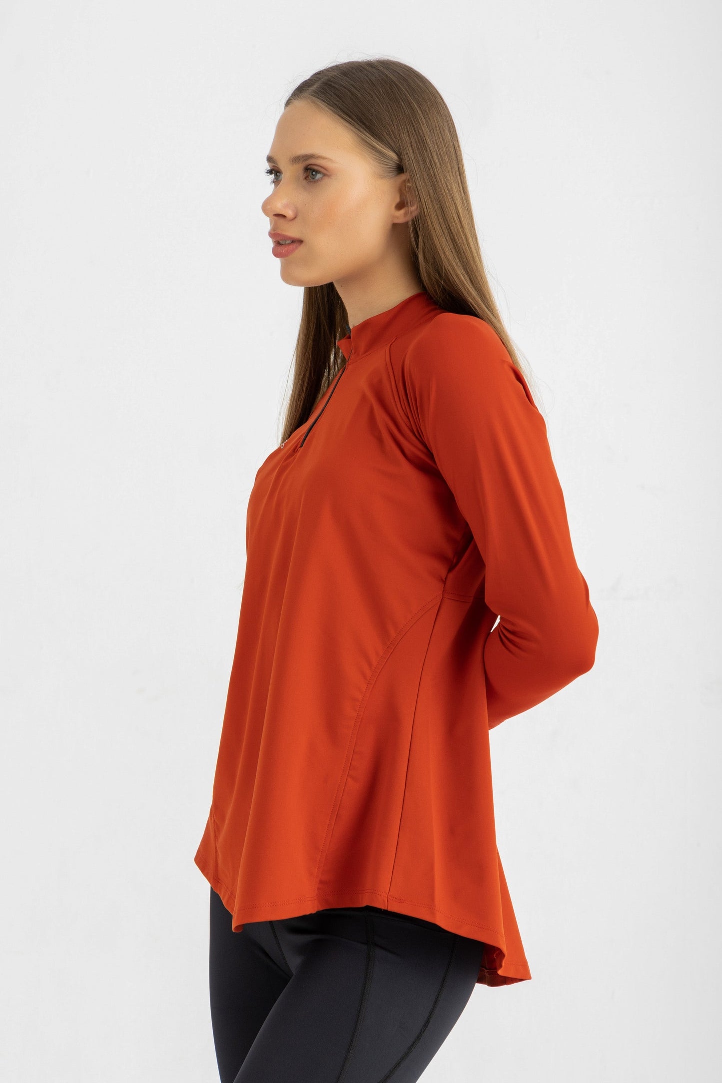 Lycra Long Sleeve Ruffle Top - Orange