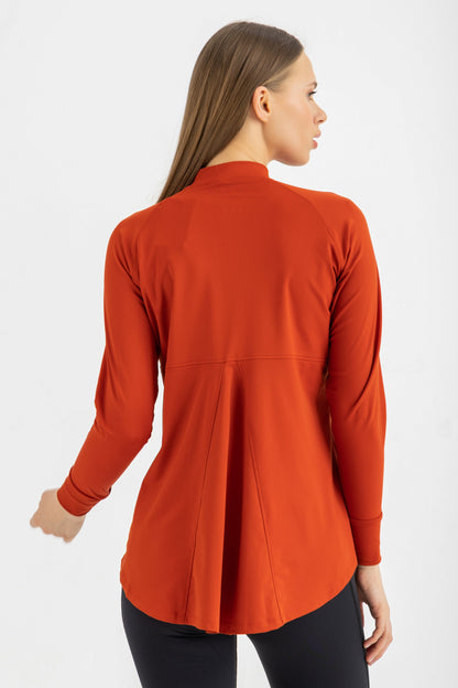 Lycra Long Sleeve Ruffle Top - Orange