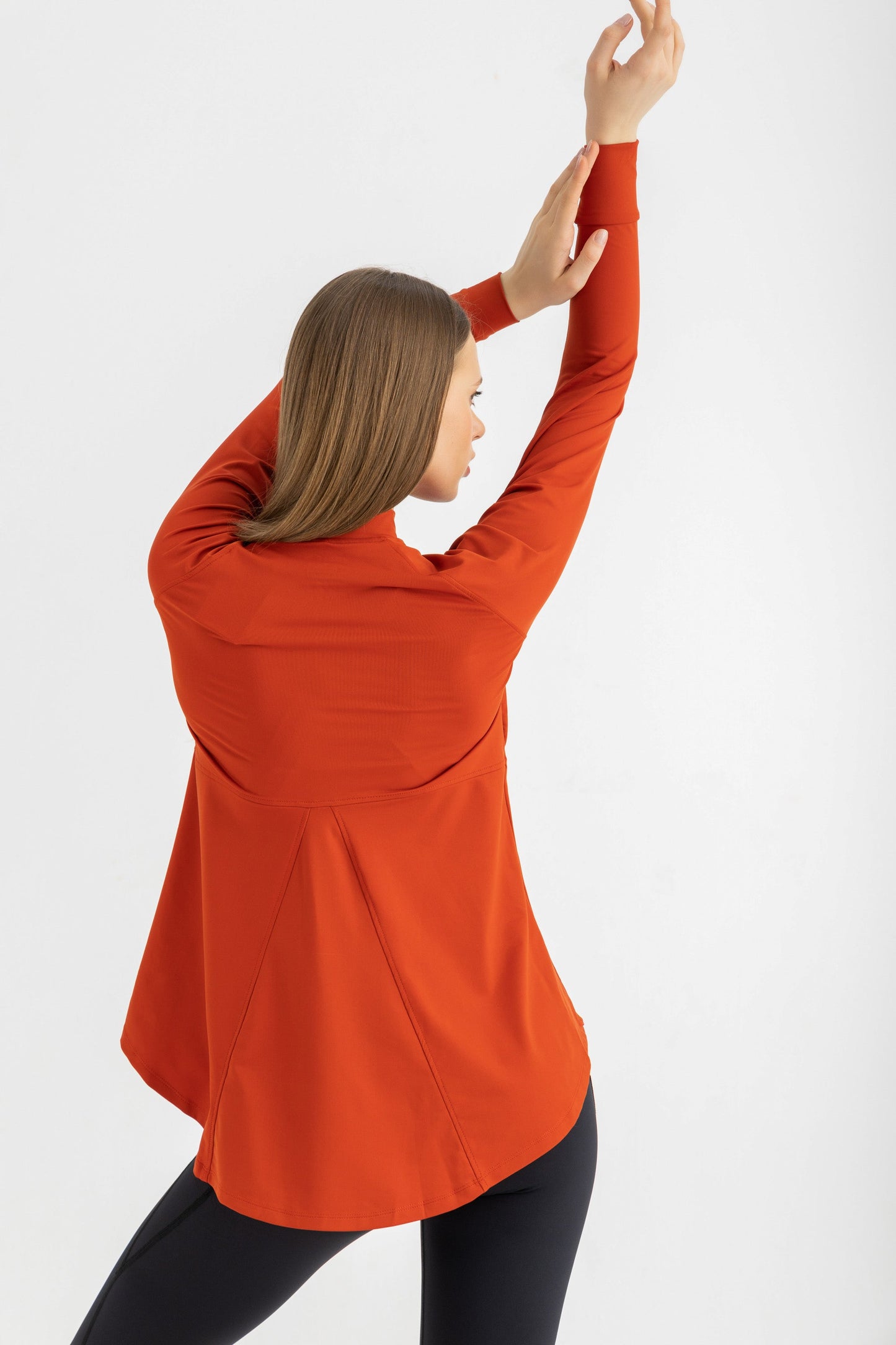 Lycra Long Sleeve Ruffle Top - Orange