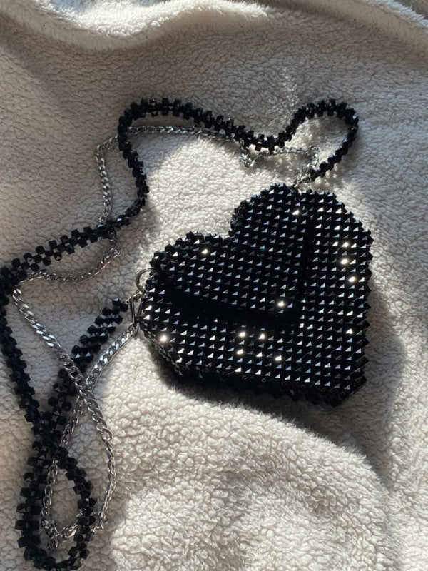 Loly CCB Heart Beaded Bag – Black