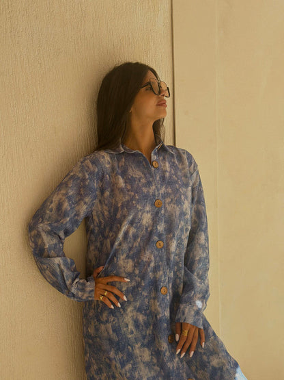 Linen Tie-Dye Shirt Dress – Jeans Blue