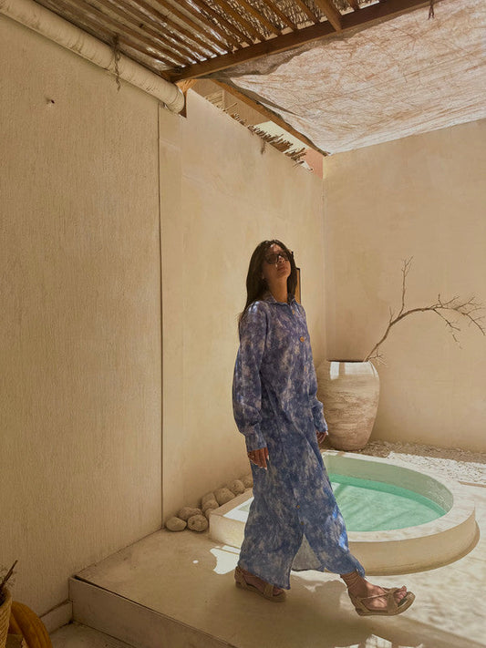 Linen Tie-Dye Shirt Dress – Jeans Blue