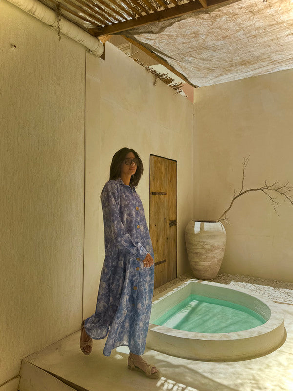 Linen Tie-Dye Shirt Dress – Jeans Blue