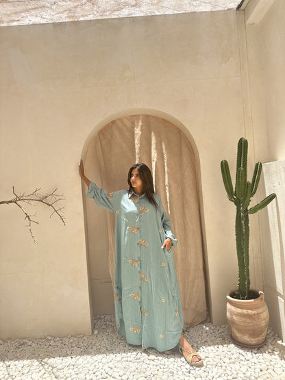 Embroidered Linen Shirt Dress – Mint