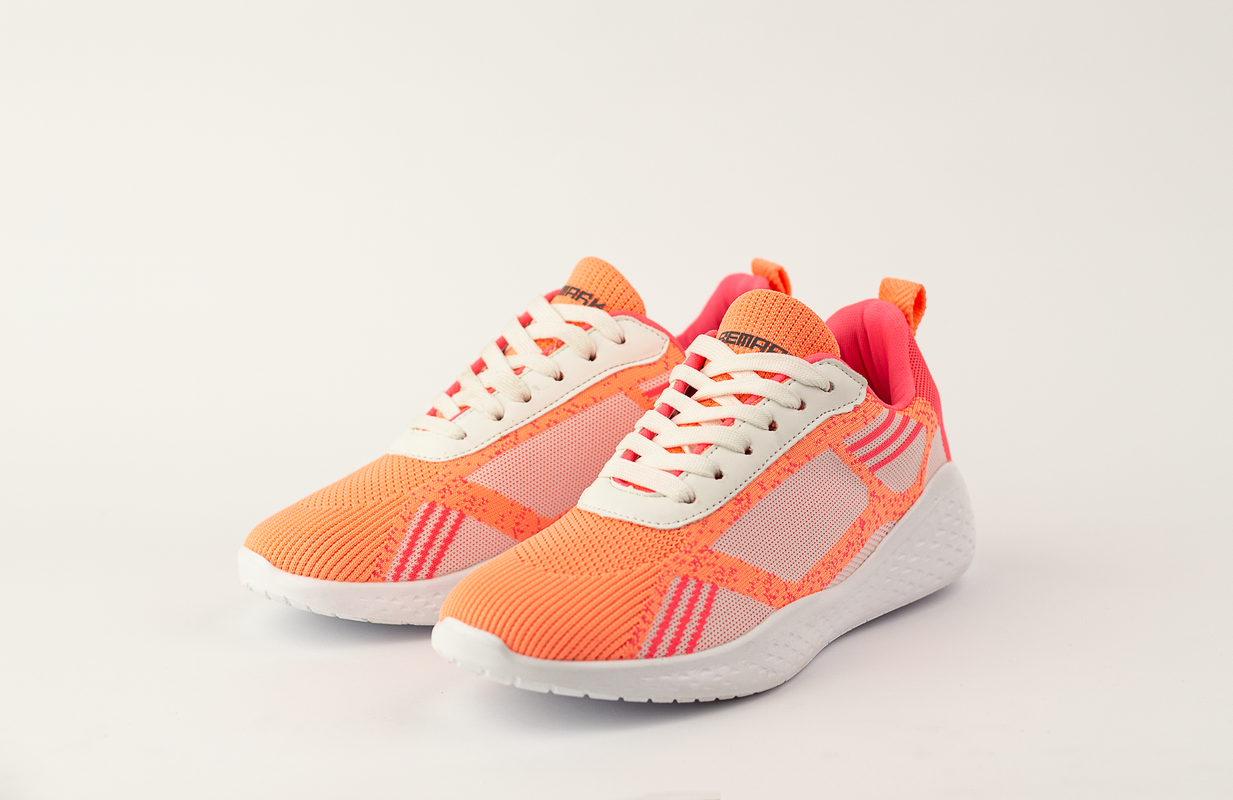 Textured Lace-Up Sneakers - Orange