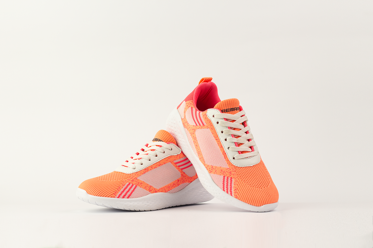 Textured Lace-Up Sneakers - Orange