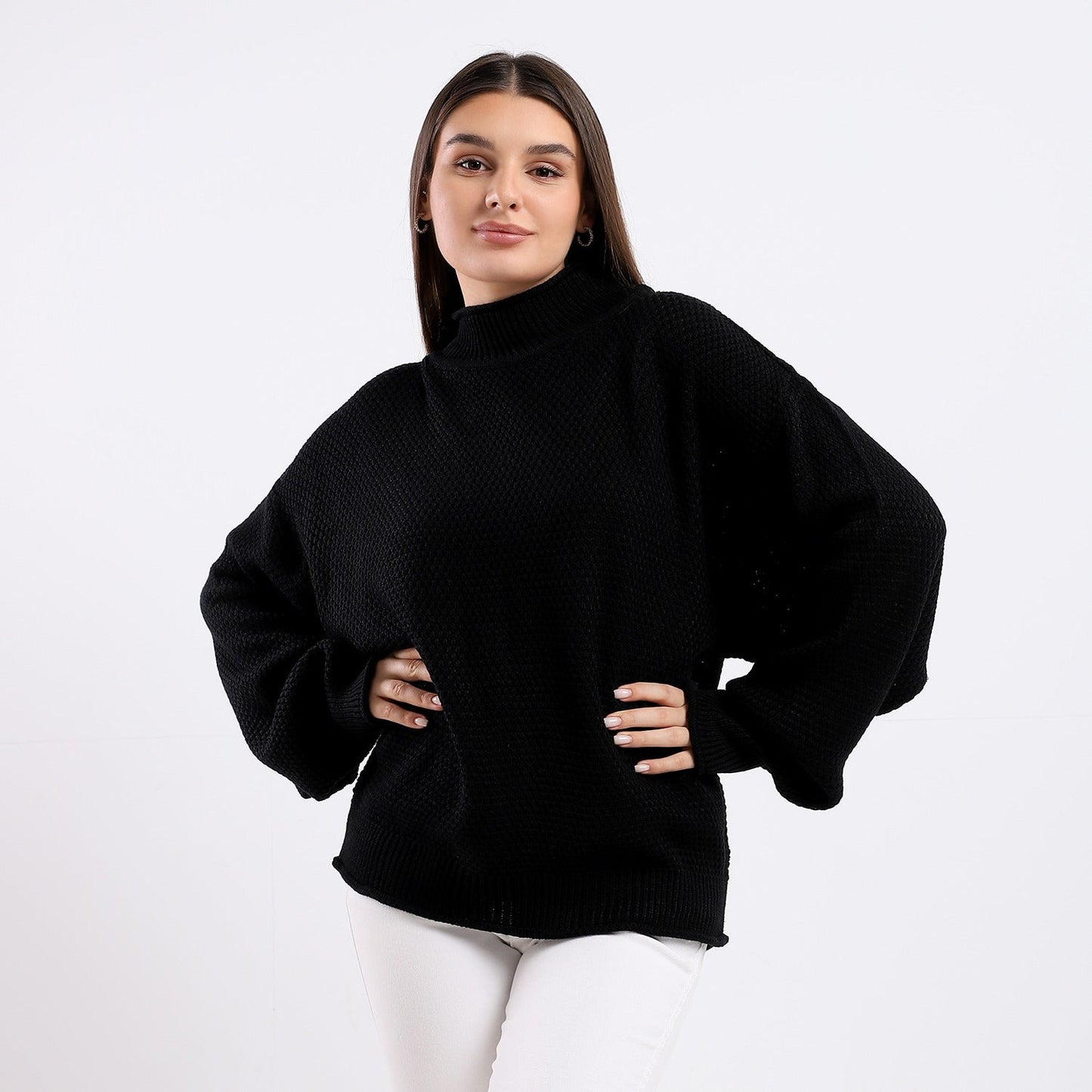 Wool Oversized Pullover Top - Black