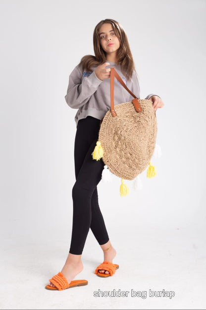 Burlap Shoulder Bag - Beige