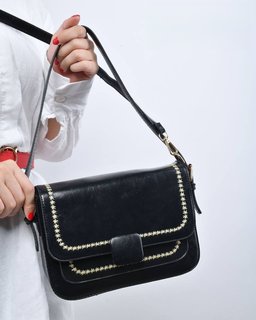 Faux Leather Embellished Shoulder Bag – Black