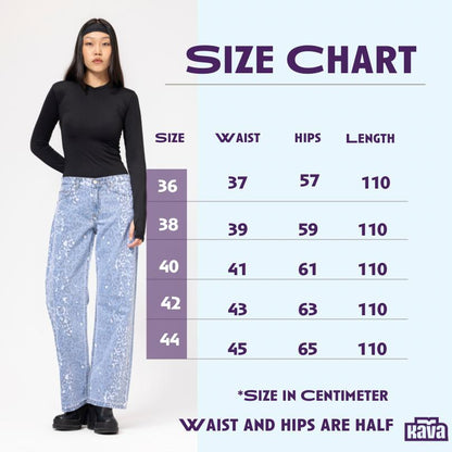 Denim Acid Wash Leopard Print Jeans - Light Blue