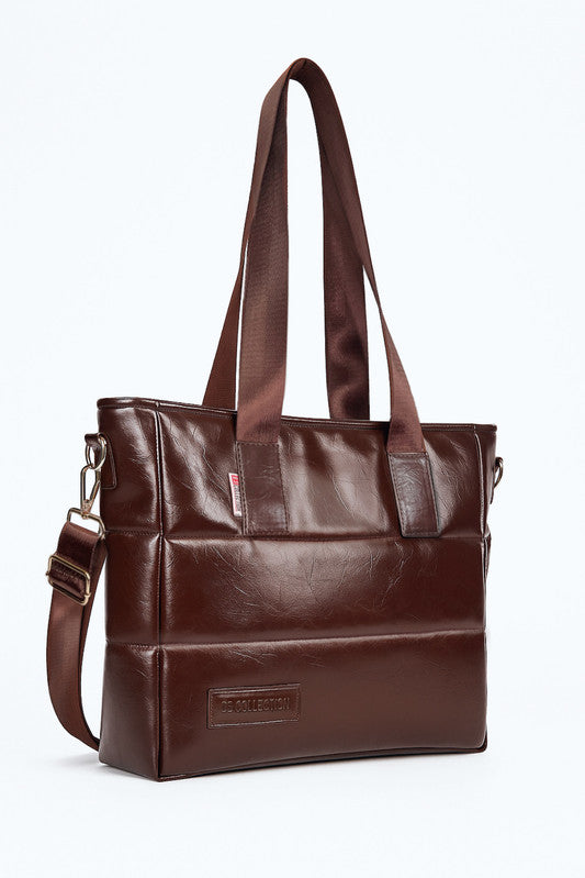 PU Leather Quilted Tote & Shoulder Bag – Brown