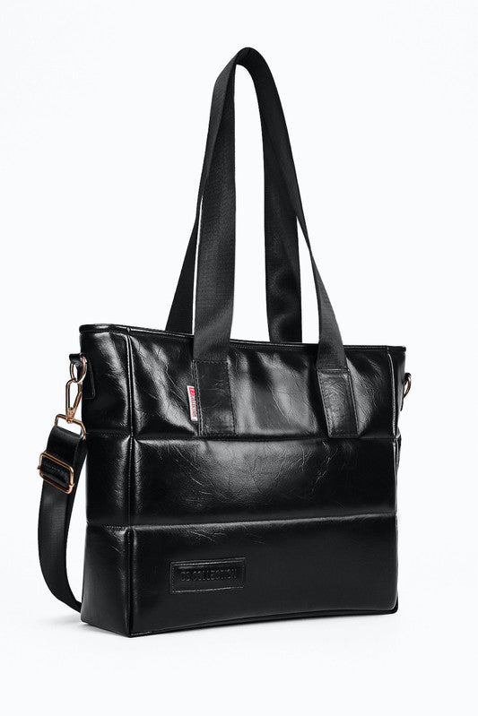 PU Leather Quilted Tote & Shoulder Bag – Black