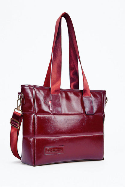 PU Leather Quilted Tote & Shoulder Bag – Burgundy