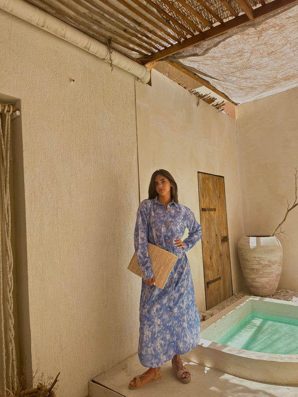 Linen Tie-Dye Shirt Dress – Jeans Blue