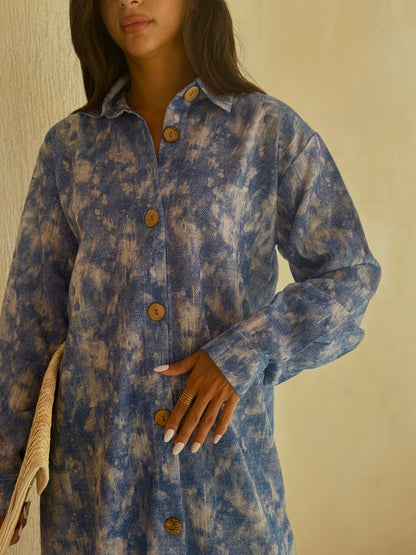 Linen Tie-Dye Shirt Dress – Jeans Blue