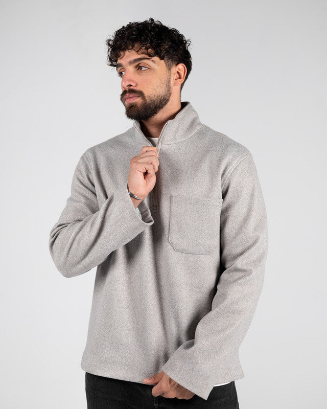Wool Solid Quarter-Zip Sweatshirt – Grey
