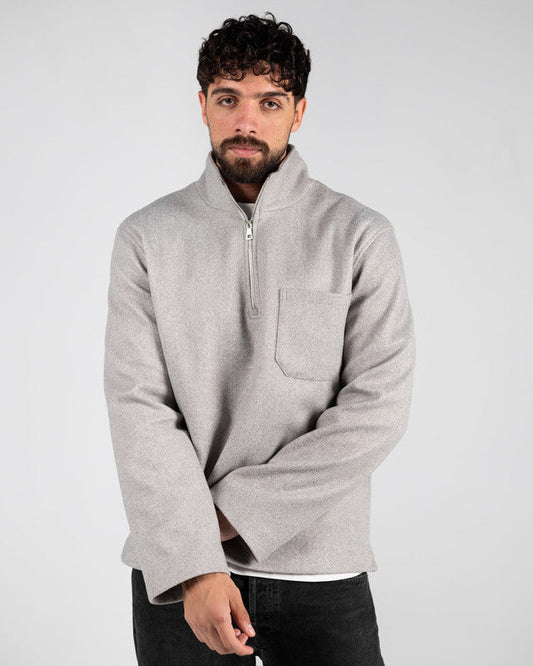 Wool Solid Quarter-Zip Sweatshirt – Grey