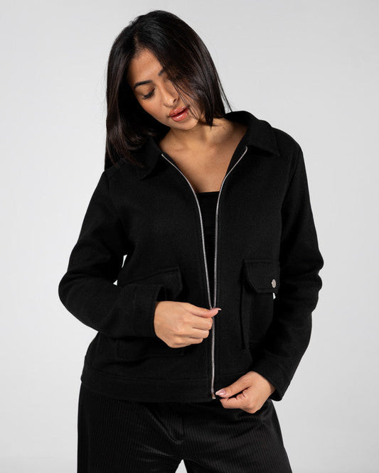 Wool Solid Jacket – Black