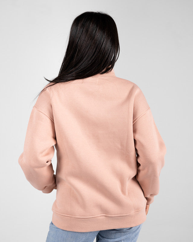 Cotton Solid Zip Sweatshirt – Beige Pink