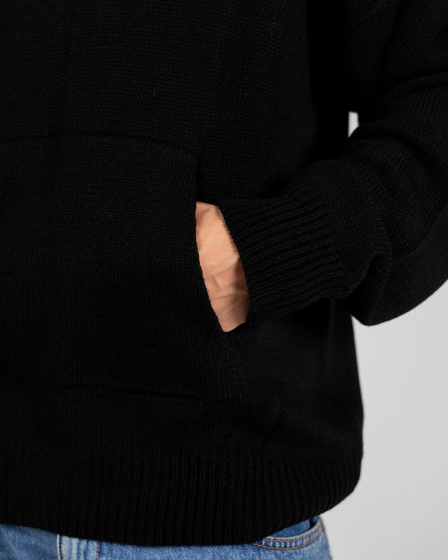 Cotton Knitted Tricot Oversized Hoodie – Black