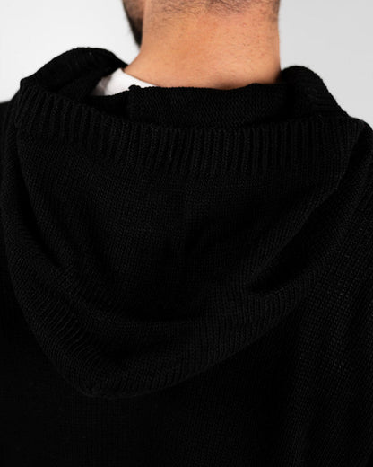 Cotton Knitted Tricot Oversized Hoodie – Black