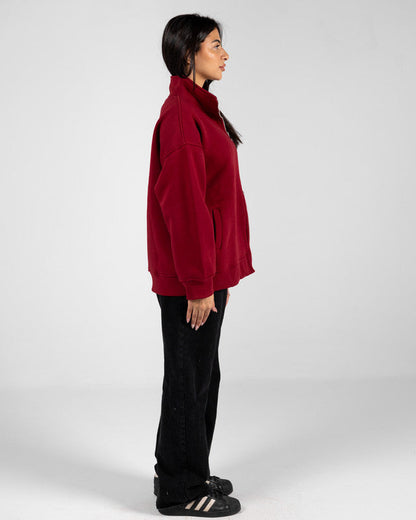 Cotton Solid Zip Sweatshirt – Burgundy