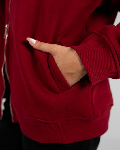 Cotton Solid Zip Sweatshirt – Burgundy