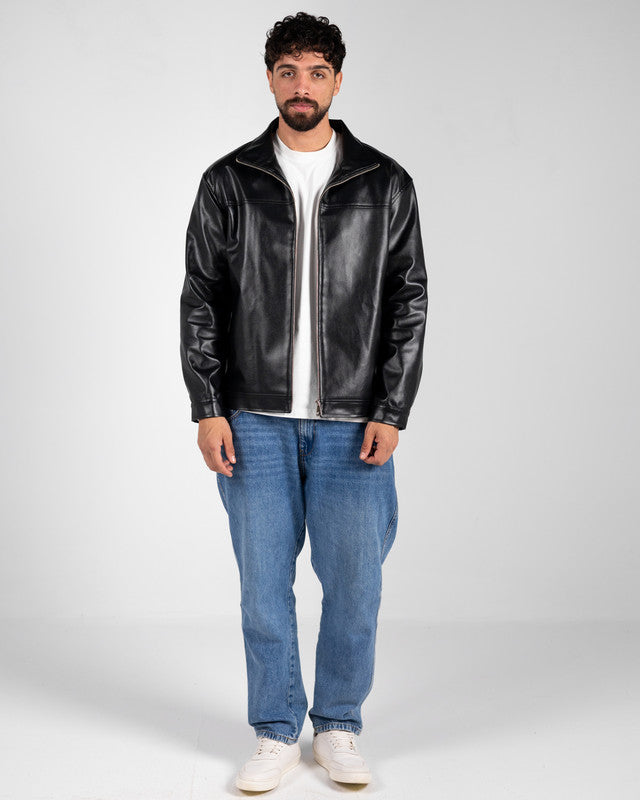 Genuine Leather Solid Jacket – Black