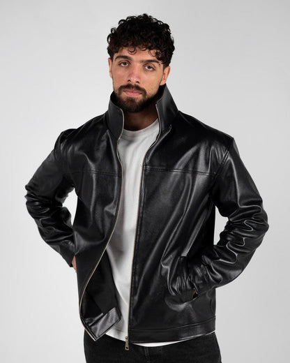 Genuine Leather Solid Jacket – Black
