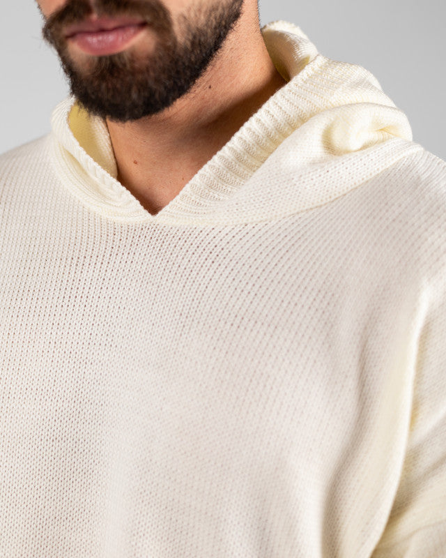 Cotton Knitted Tricot Oversized Hoodie – Off White