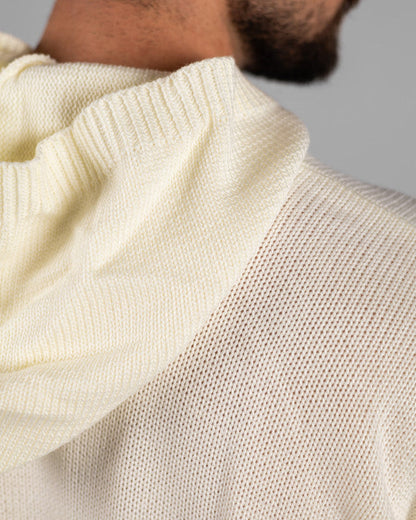 Cotton Knitted Tricot Oversized Hoodie – Off White