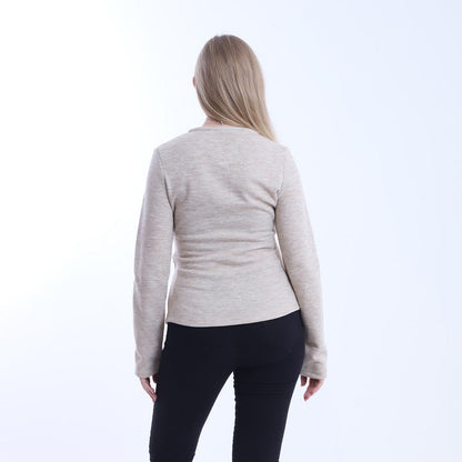 Soft Wool Solid Cross-Body Blouse – Beige