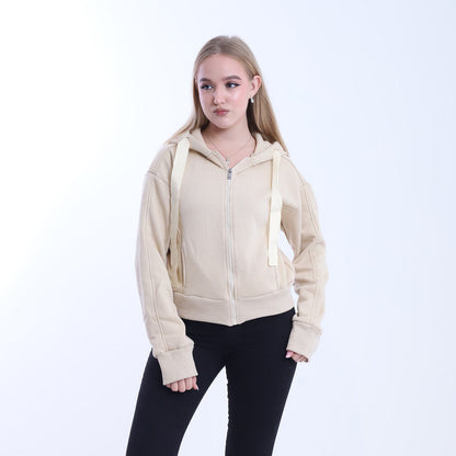 Melton Solid Zip-Up Hoodie – Beige