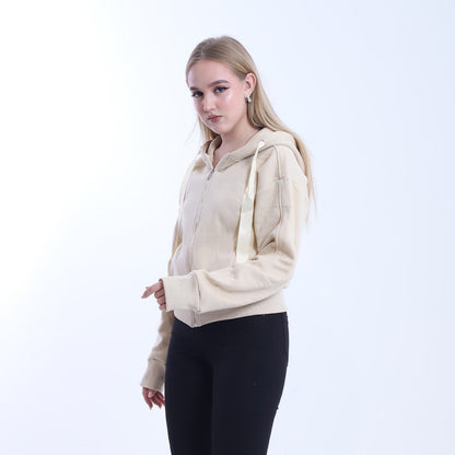 Melton Solid Zip-Up Hoodie – Beige