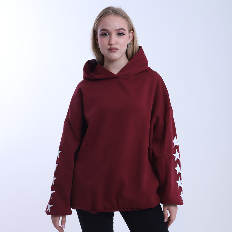 Melton Star-Pattern Hoodie – Burgundy