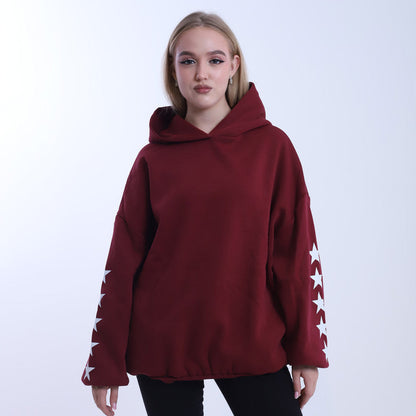 Melton Star-Pattern Hoodie – Burgundy