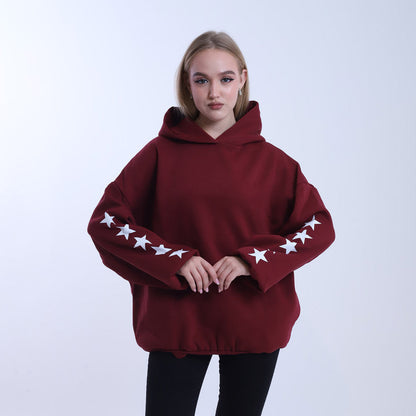 Melton Star-Pattern Hoodie – Burgundy