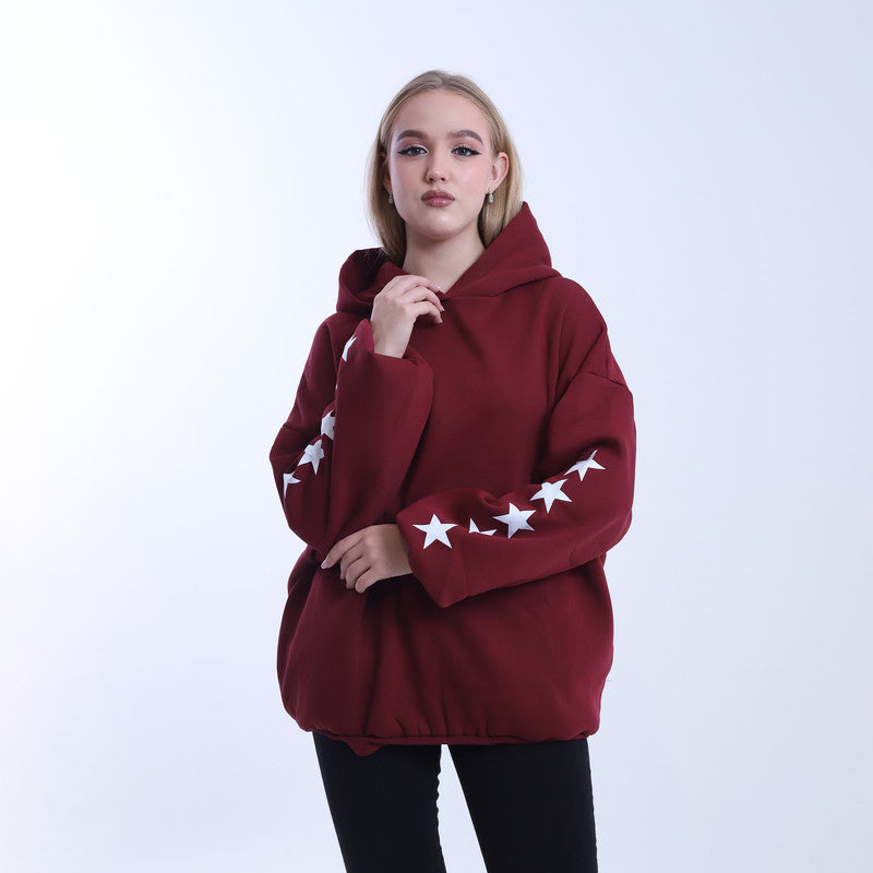 Melton Star-Pattern Hoodie – Burgundy