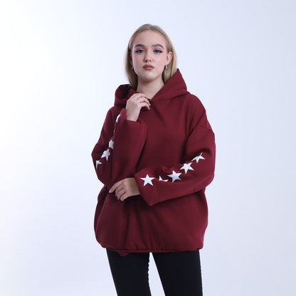 Melton Star-Pattern Hoodie – Burgundy