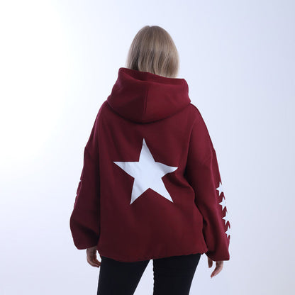 Melton Star-Pattern Hoodie – Burgundy