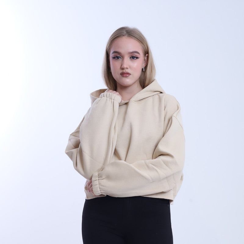 Melton Solid Oversized Pullover Hoodie – Beige