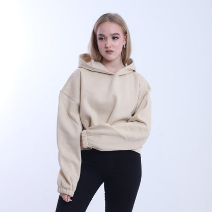 Melton Solid Oversized Pullover Hoodie – Beige
